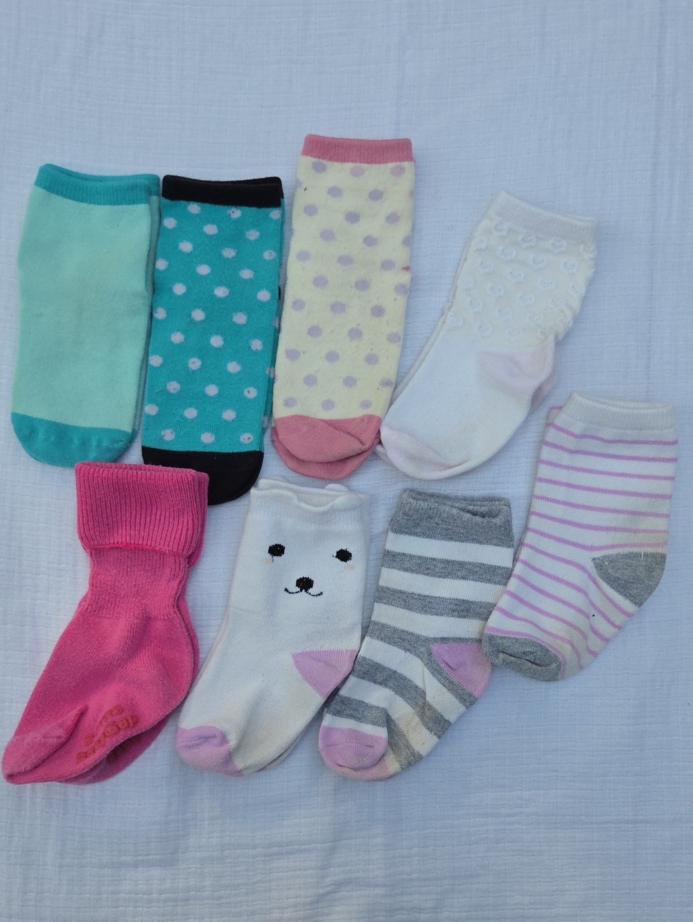 Toddler Girls 8 Pairs Non-Slip Cotton Socks - Assorted Pink, Mint, White, Gray